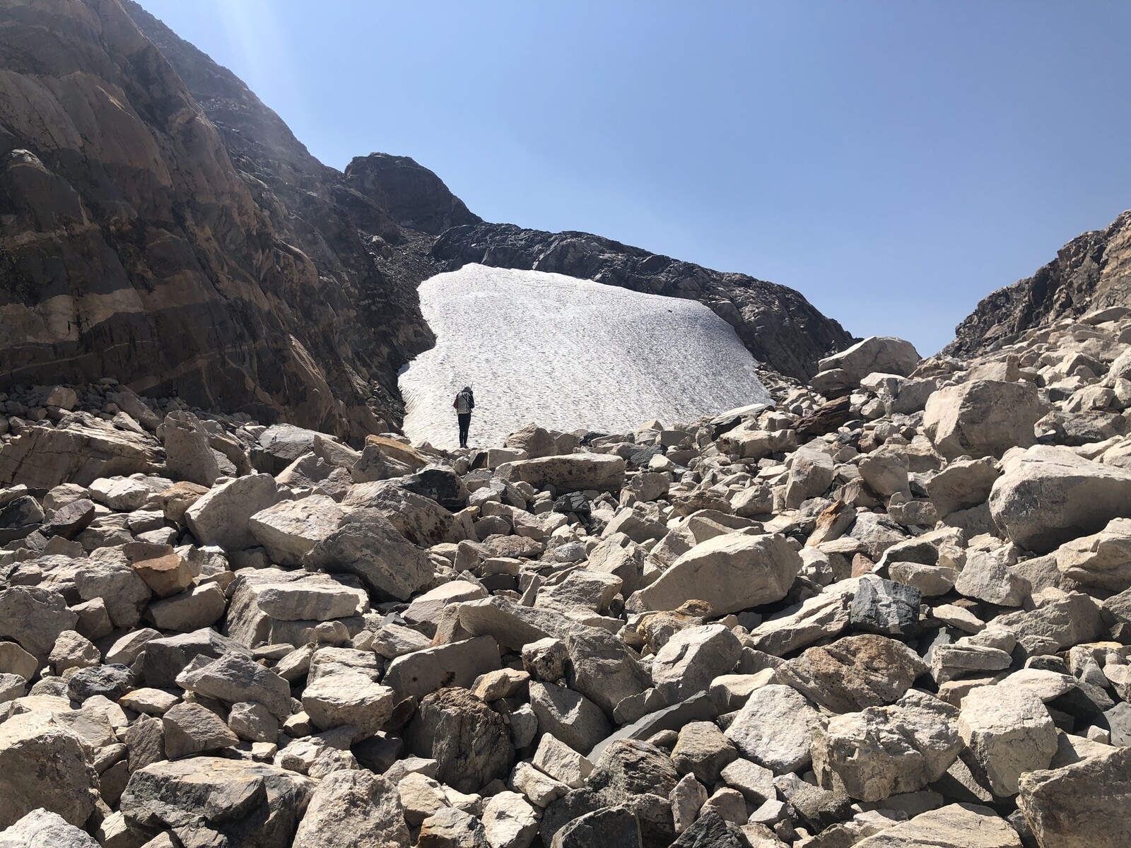 Glacial remnant surrounded by rocky terrain and boulders