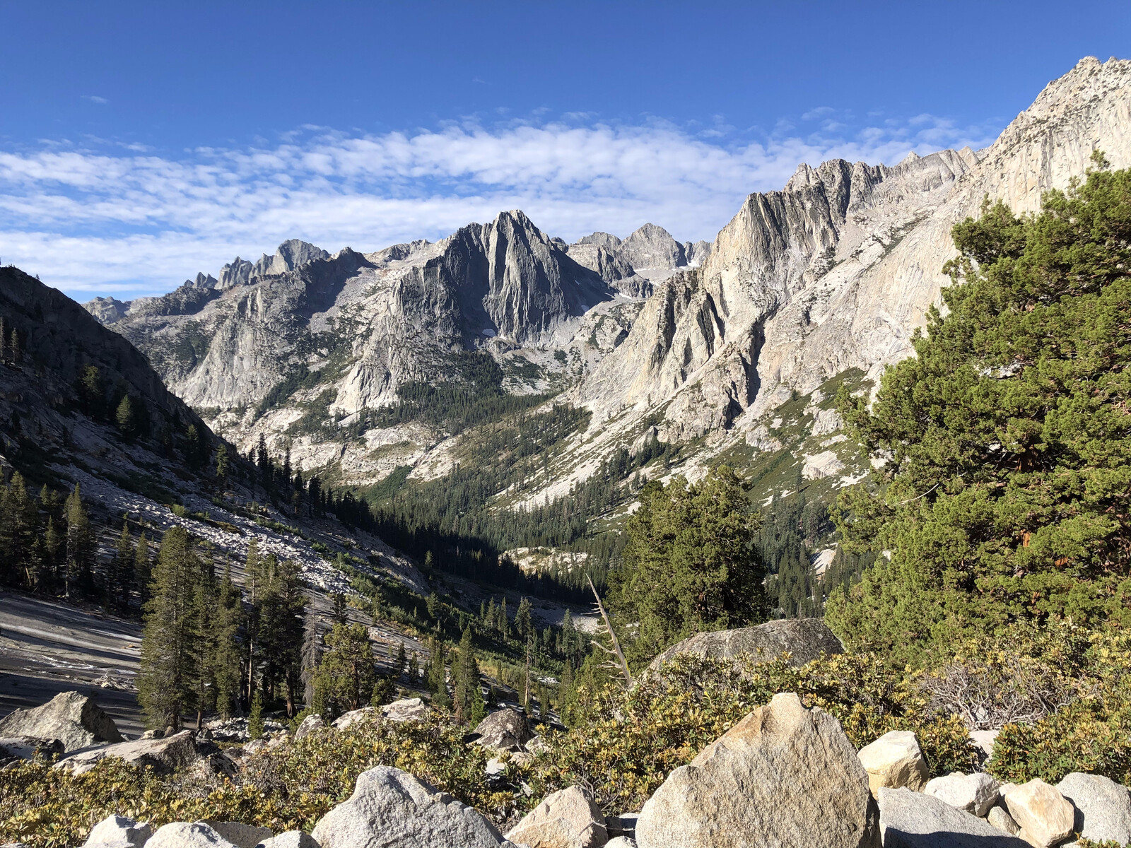Forested mountain valley with distinctive granite formations