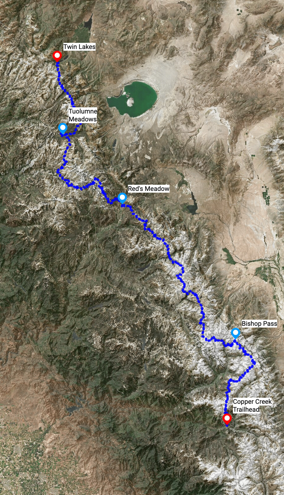 satellite map showing our route