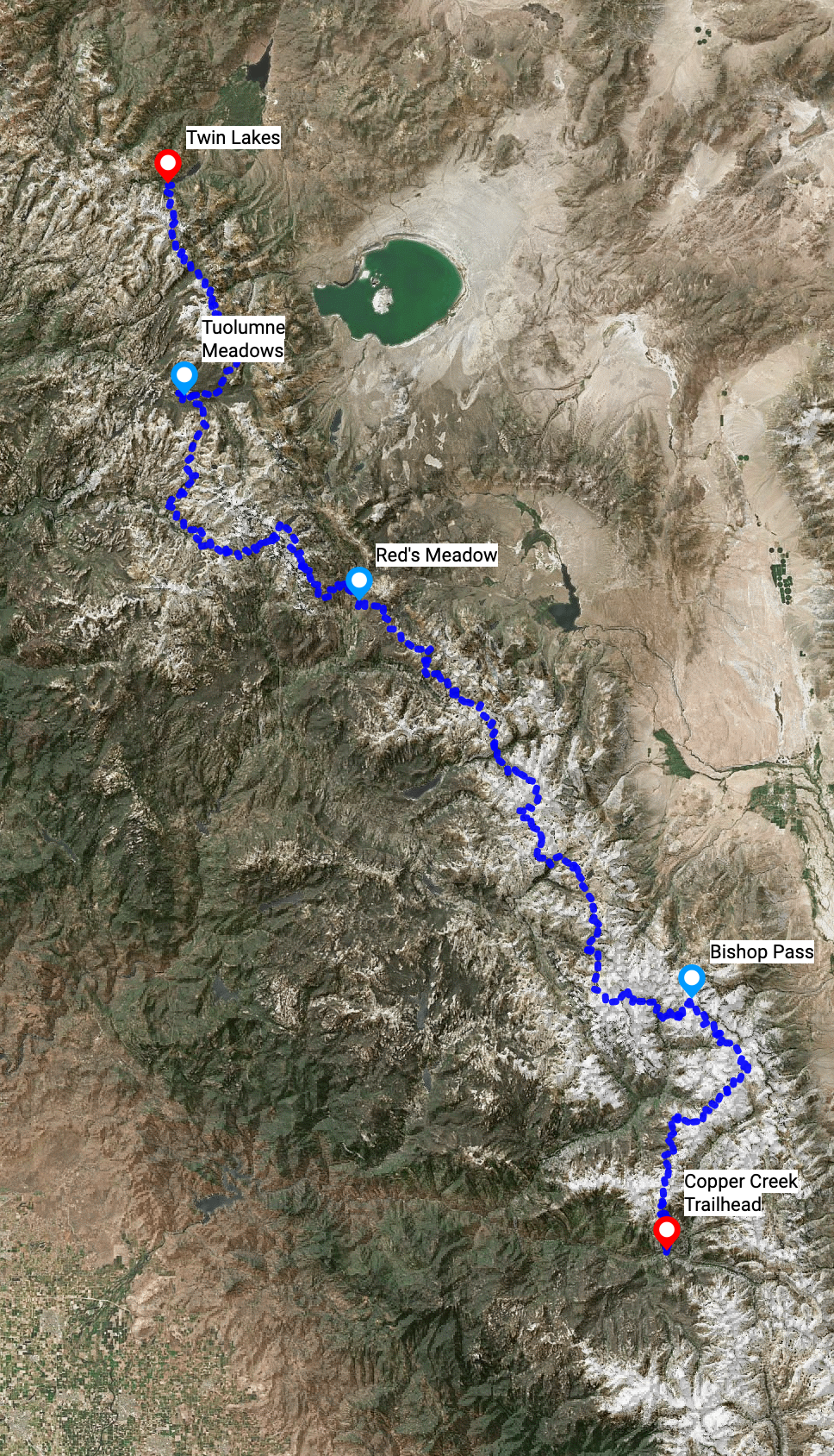satellite map showing our route